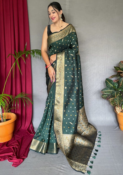 Silk Banarasi Saree - Bottle Green – Haseen Saree by Sidra