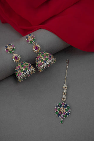 Multi Colour AD Jhumki With Earrings