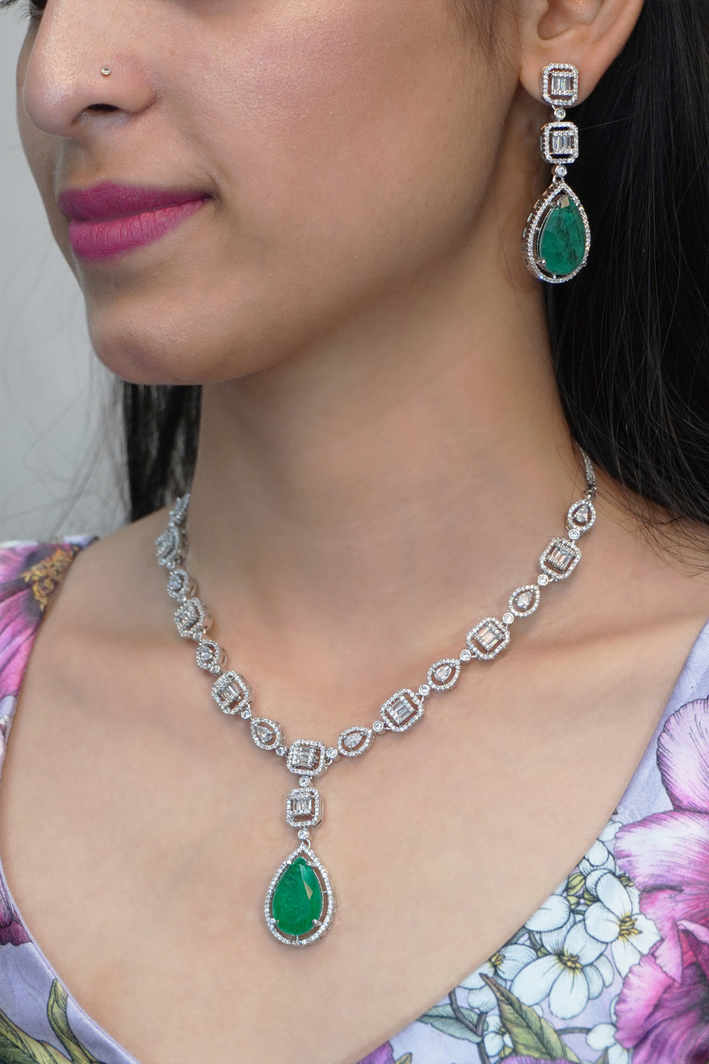 Silver Plated Light Pink American Diamond Necklace Set in 2023  Diamond  necklace set, Silver diamond necklace, American diamond necklaces