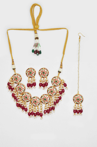 Meenakari Kundan Jewellery Set by Niscka