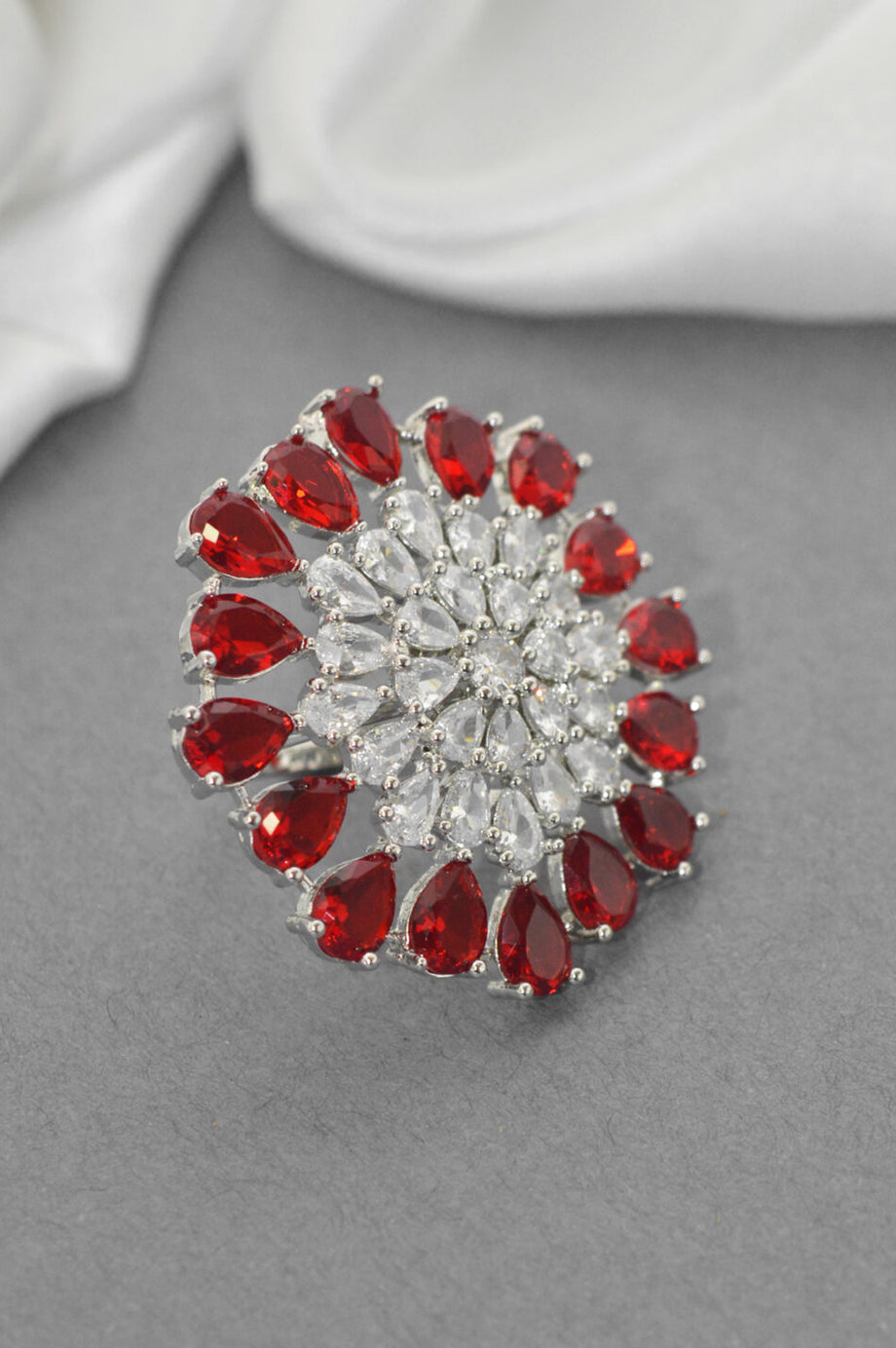 American Diamond Red Stones Handcrafted Ring - Ring Design For ...