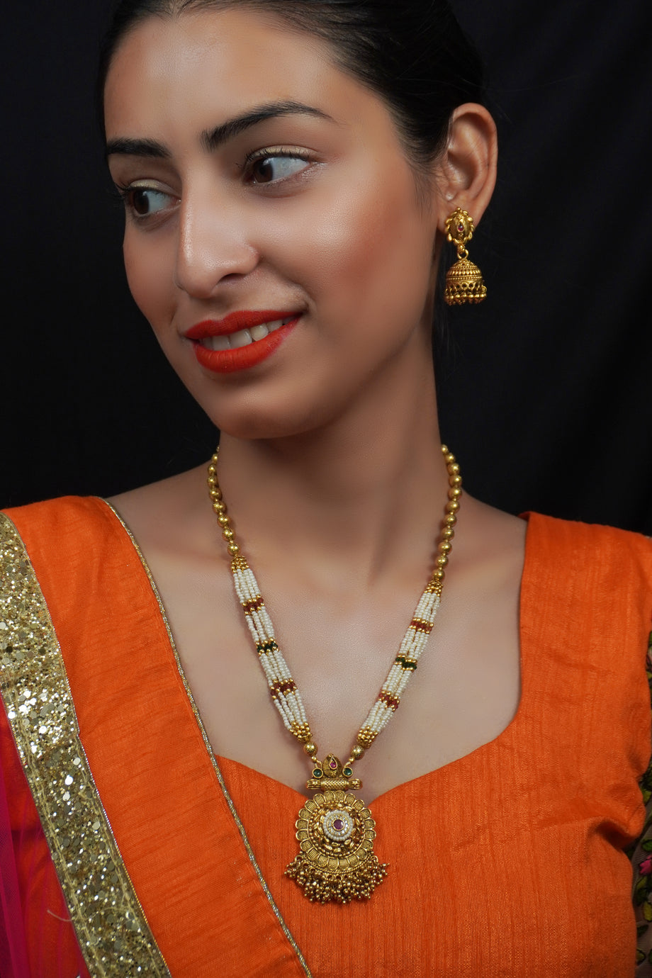 Gold Plated Green and Red Stone Necklace Set by Niscka - Gale Ka Haar