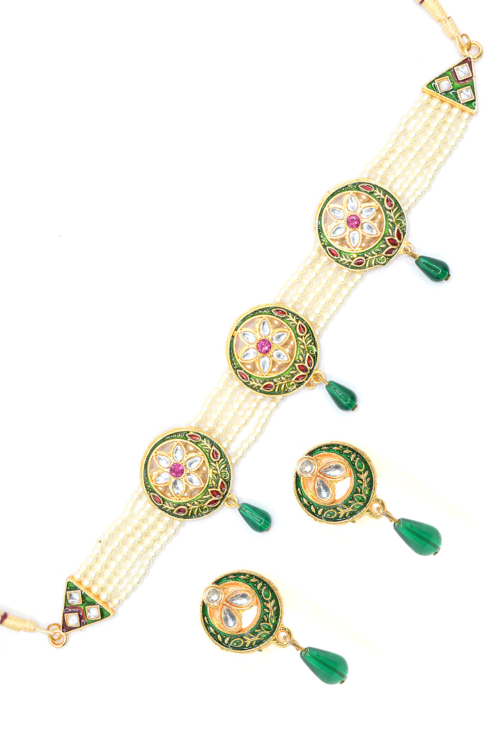 Buy Yellow Chimes Gold -toned Red Kundan Stone Studded Bridal Jewellery Set  online