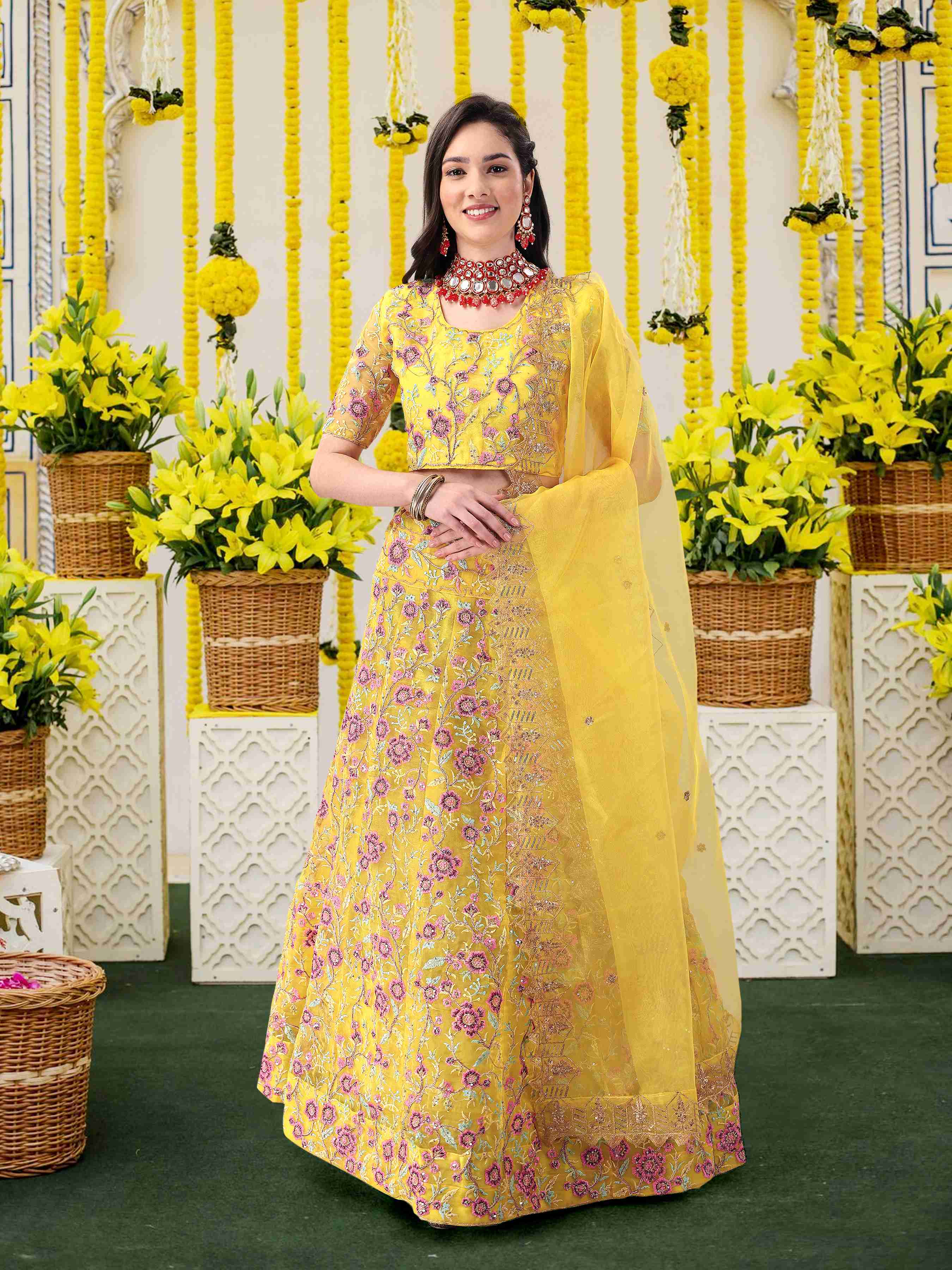 Handmade Dupion Silk Lehenga In Yellow – Malhotra's Indian Heritage