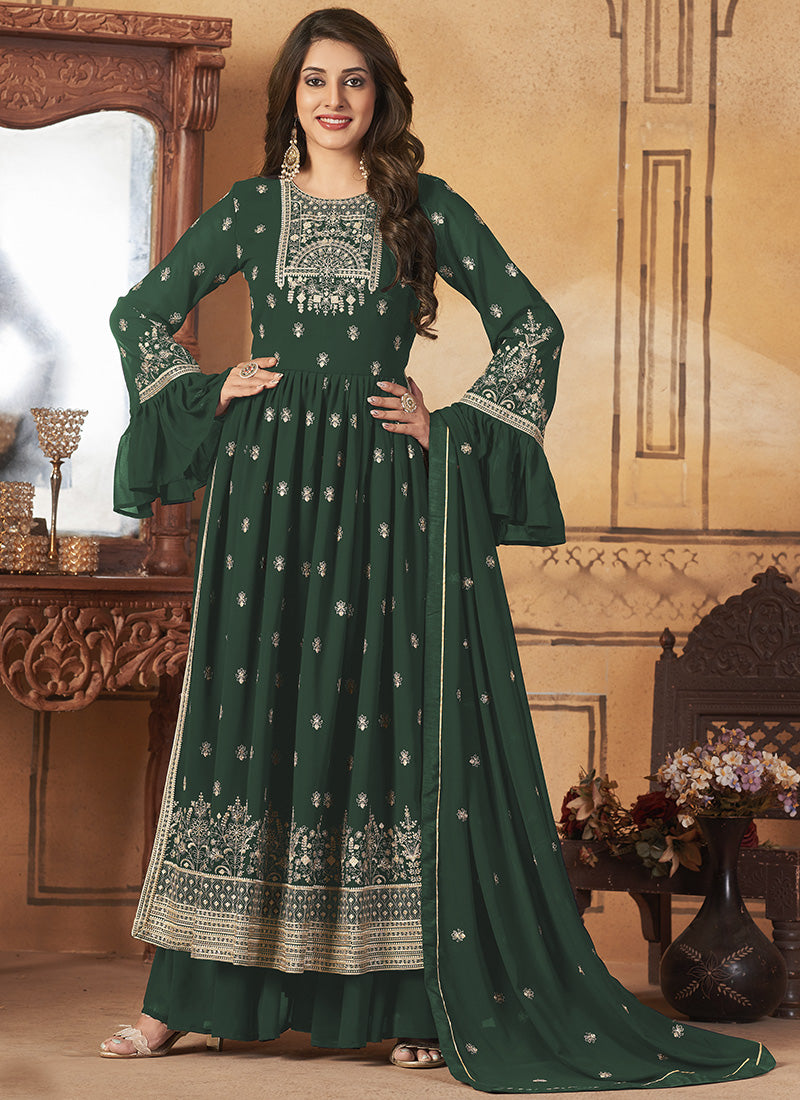 Shagufta Georgette Sharara Suit With Peplum Style Kurti