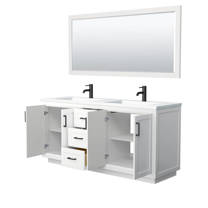 Wyndham Collection Miranda Double Bathroom Vanity in White, 1.25 Inch Thick Matte White Solid Surface Countertop, Integrated Sinks, Complementary Trim, Optional Mirror