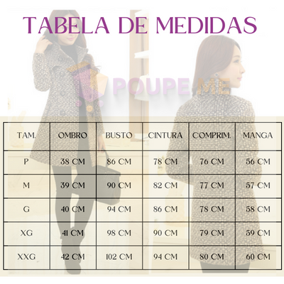 Tabela de medidas trench coat