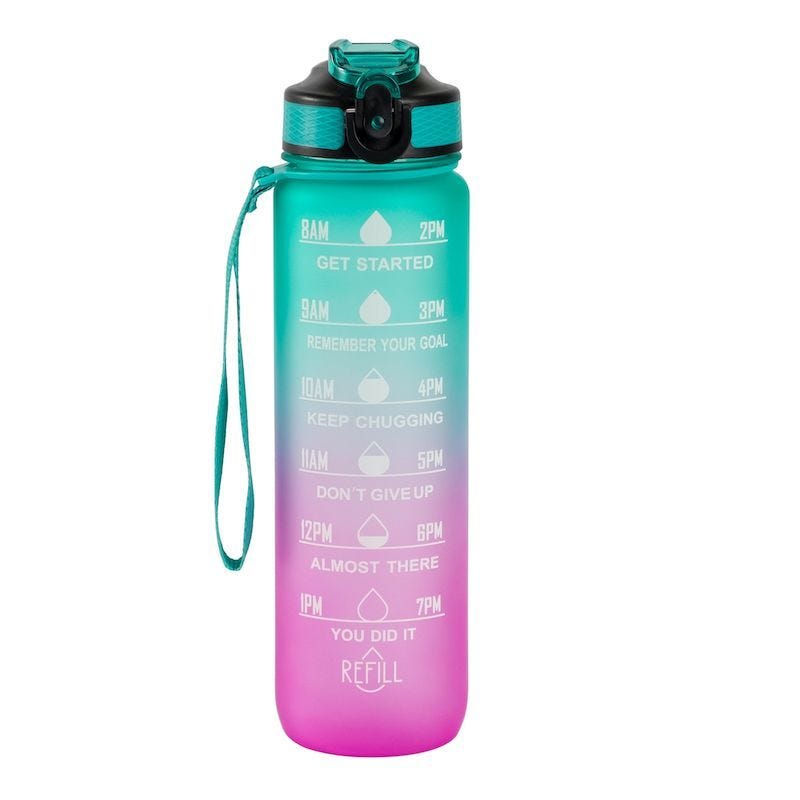 Hollywood Motivational Bottle 1000ml - Pink and Green - Accessories