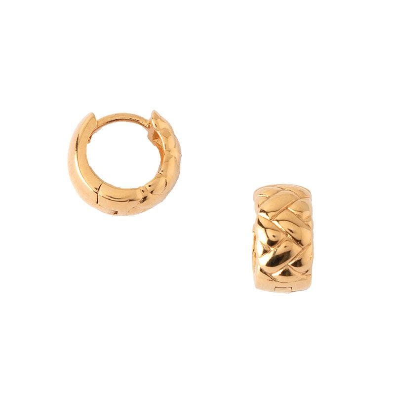 Bilde av Waffle Chunky Huggie Hoop Earrings - Pale Gold