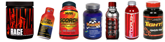 Animal RAGE, 5-hour Energy, MAN Scorch, MHP Takeoff, ABB Speed Stack, BSN Endorush, SAN Tight.