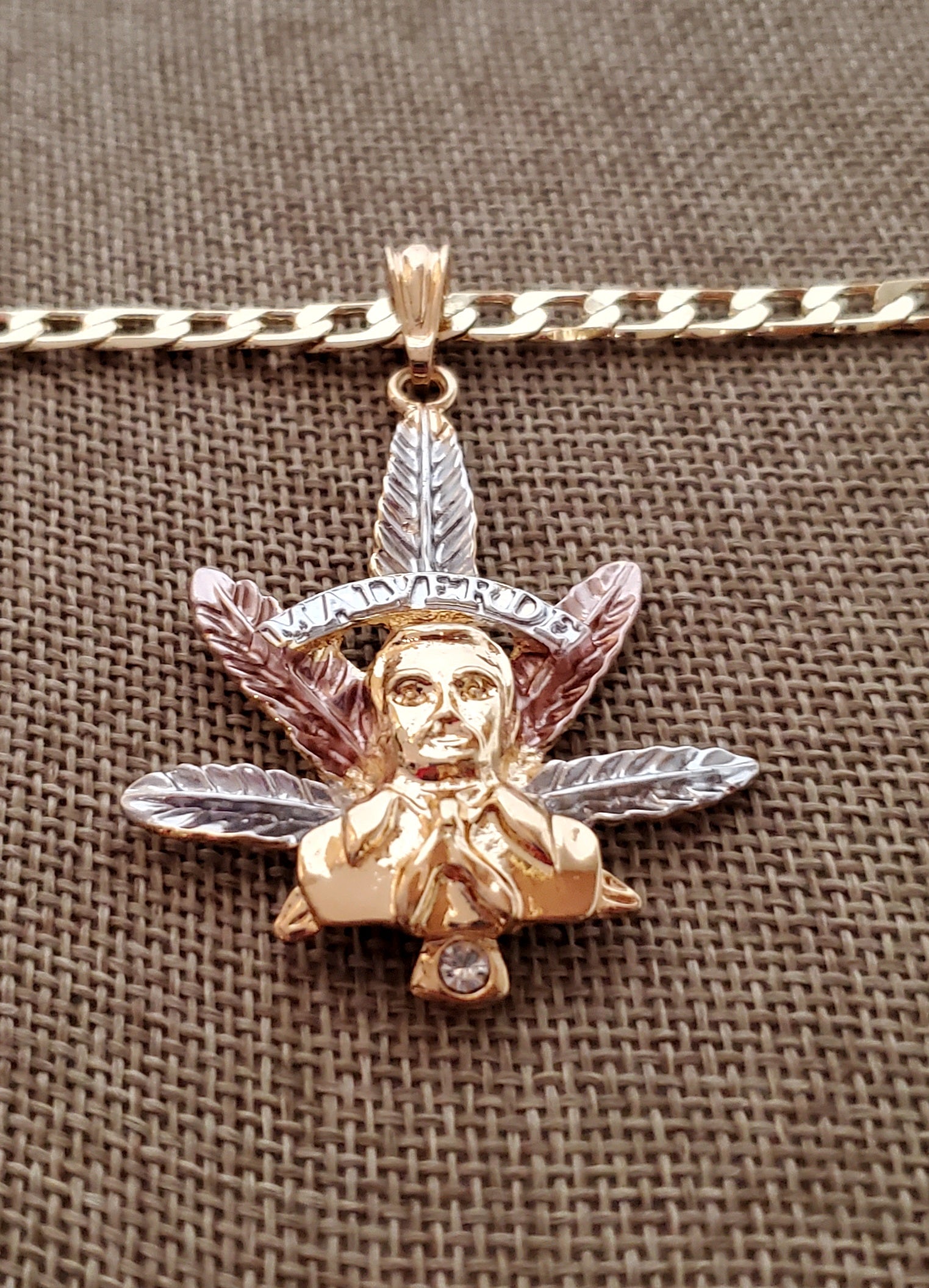 Malverde weed 3 Gold necklace cadena figaro chain Pendant oro l – Mhpmexicanarts