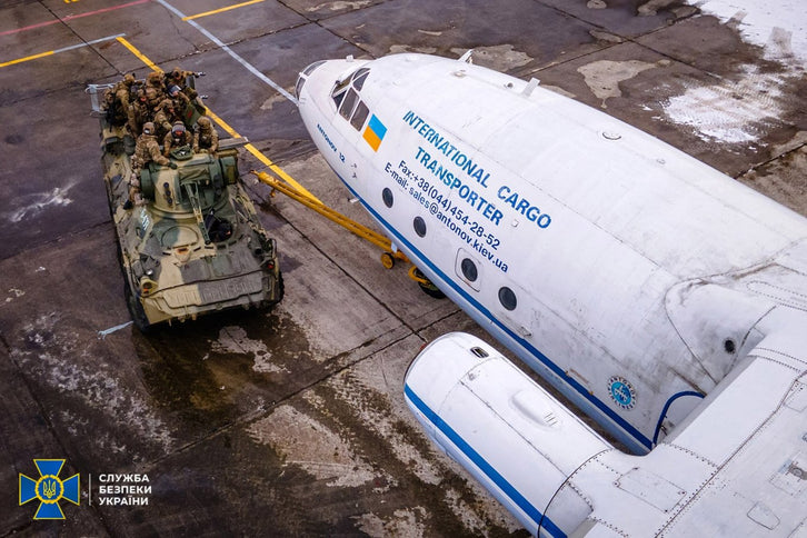 Photo by the Security Service of Ukraine, Antonov An-12 Cub at Gostomel Airfield, 2022