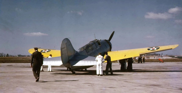 Color photo of the Curtiss Helldiver XSB2C-1 prototype