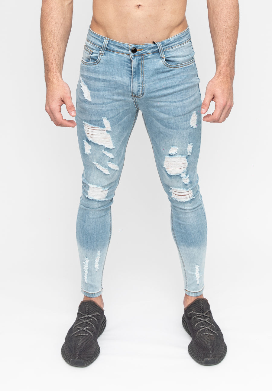 Men's Light Blue Ripped Skinny Jeans - Slim Stretch Fit – Don Milyon