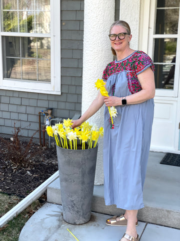 Heather Donohue plants pinwheels