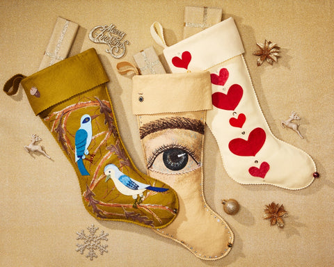 Birds stocking, eye stocking, hearts stocking at John Derian