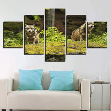 Load image into Gallery viewer, Two Wolves On Grass Land 5 Piece HD Multi Panel Canvas Wall Art Frame
