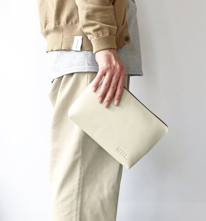 MHL./BASIC LEATHER POUCH L (BEIGE)