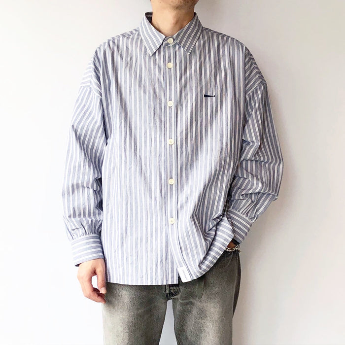 DESCENDANT/OCEAN STRIPE LS SHIRT FULL SIZE (NAVY)