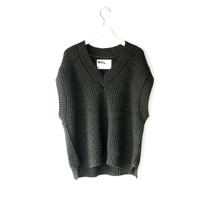 MHL./NATURAL WOOL RIB VEST WOMENS (DARK GREEN)