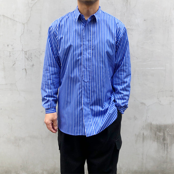 White Mountaineering/THOMAS MASON STRIPE FLY FRONT WIDE DRESS SHIRT