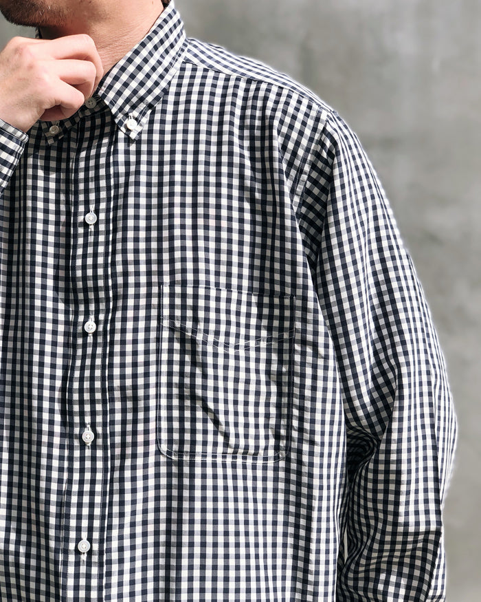 INTERIM/GINGHAM SILK POPLIN MANHATTAN BUTTON DOWN SHIRT (NAVY CHECK)