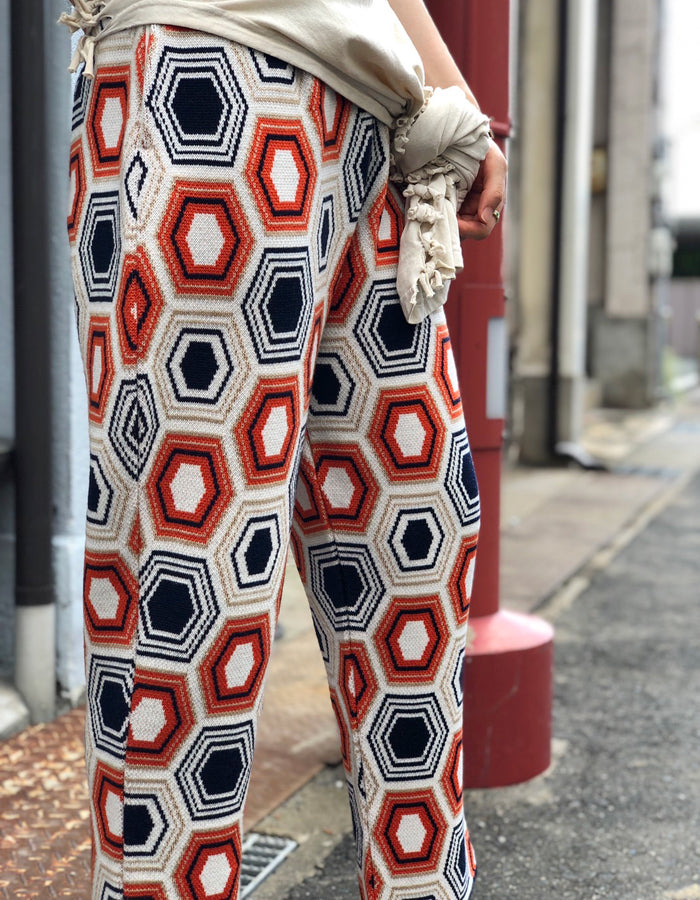 TAN/TORTOISE SHELL PATTERN PANTS"ORANGE BLUE"