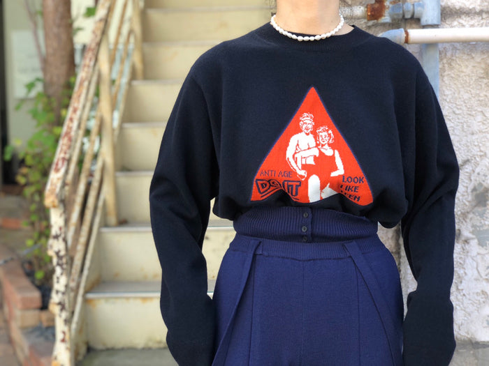 TAN/"DO IT"OVERSIZE CLEWNECK PULLOVER"NAVY"