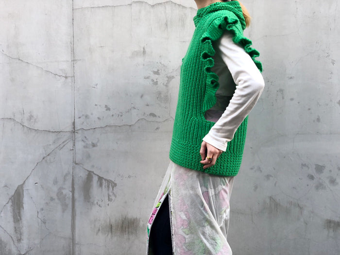 FUMIKA_UCHIDA/3G Mix Shetland/OVER FRILL VEST"SPINACH"