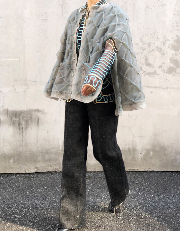 FUMIKA_UCHIDA/Nylon Organdie・Satin/EMBROIDERED BLOUSON(SODA×CLAY/BLUERUST satin)