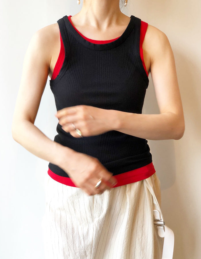 FUMIKA_UCHIDA/NEEDLE DRAWING TANKTOP(BLACK)