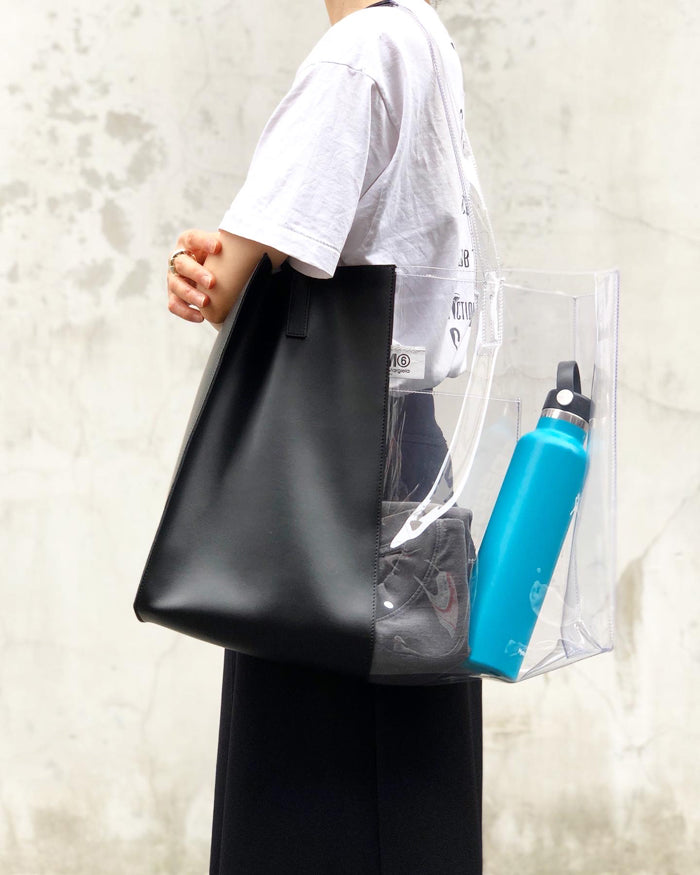 MM6 MAISON MARGIELA/PVC+LEATHER HALF&HALF TOTE BAG