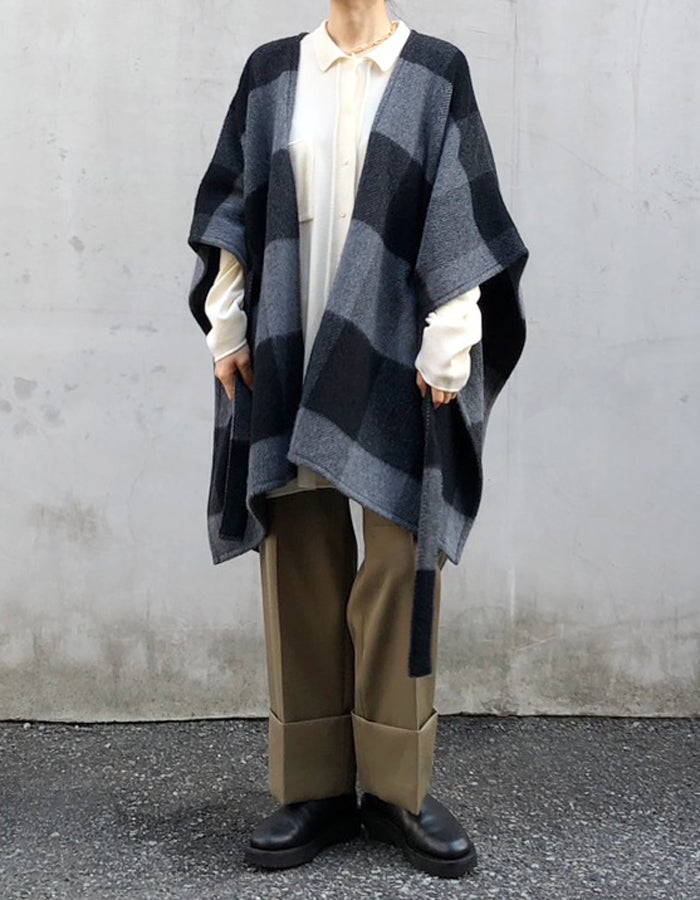 PHEENY/BIG BLOCK CHECK SHORT GOWN(GRAY)