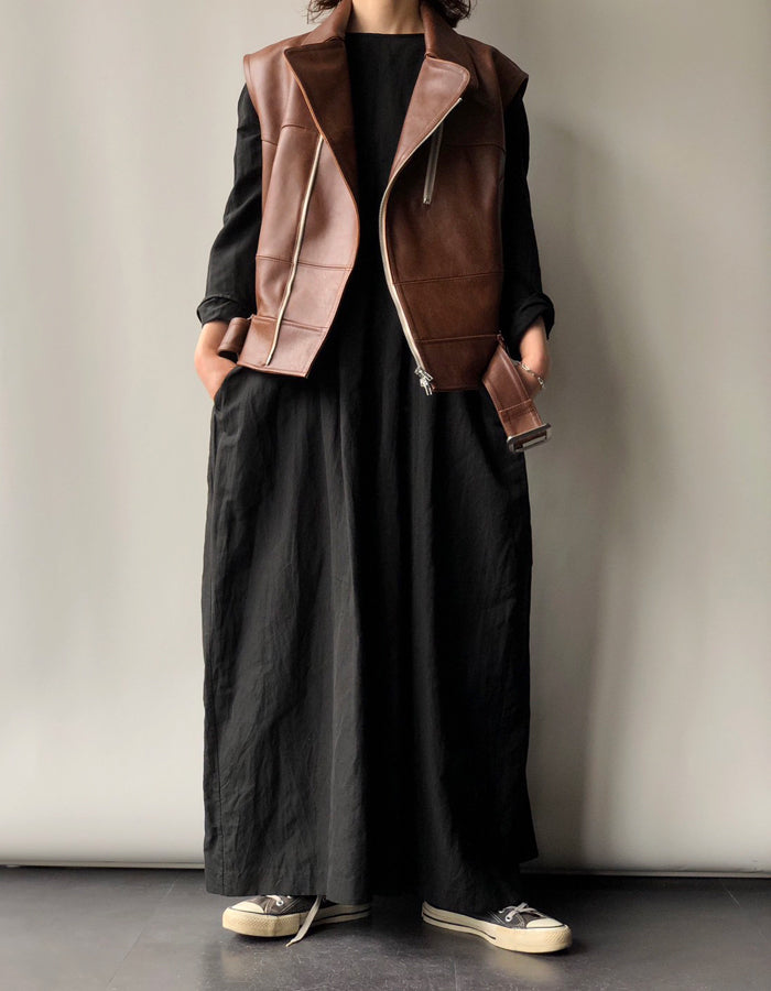 FUMIKA_UCHIDA/LEATHER SLEEVELESS DOUBLE RIDERS JACKET(BROWN)