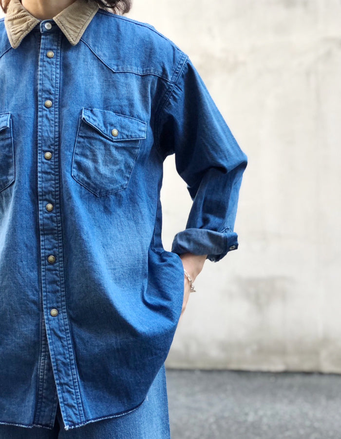 nowos/DENIM OVERSIZED SHIRT(INDIGO)