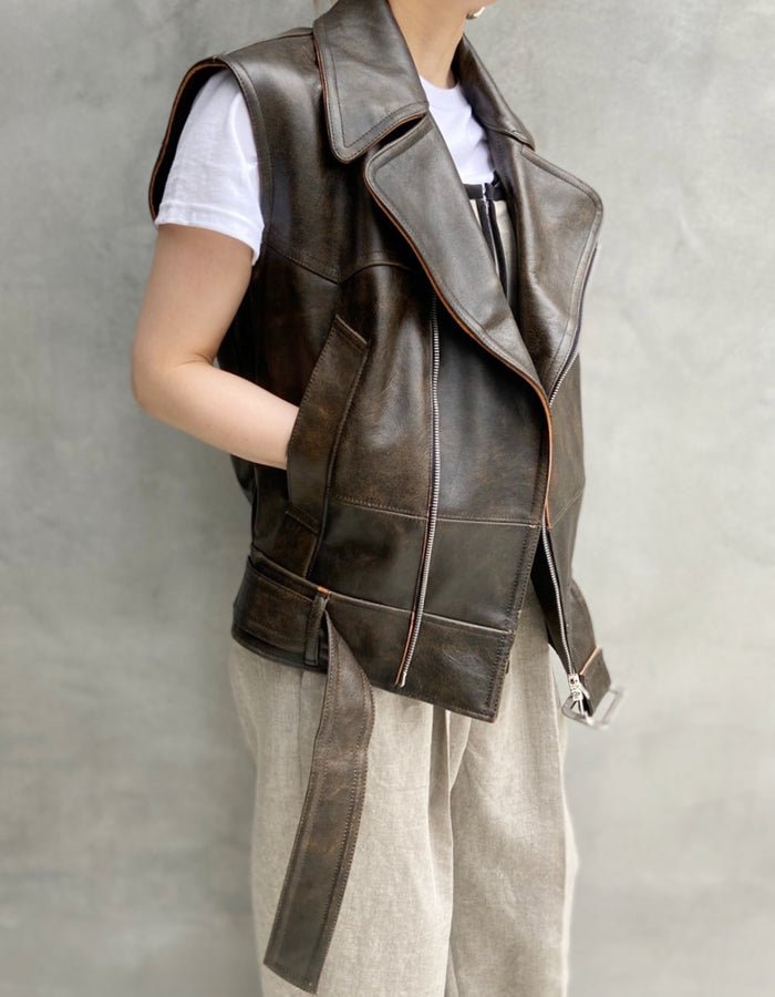 FUMIKA_UCHIDA/LEATHER SLEEVELESS DOUBLE RIDERS JACKET(BLACK)