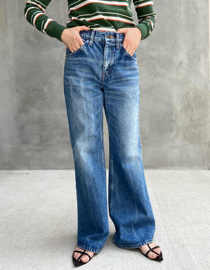 nowos/FLARE DENIM PANTS(INDIGO)