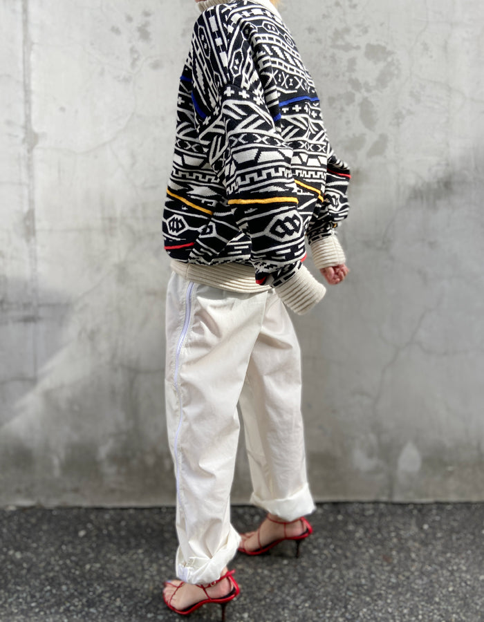 FUMIKA_UCHIDA/JACQUARD KNITTED OVERSIZED REVERSIBLE HALF ZIP JUMPER(BLACK×WHITE PATTERN/PATTERNED BEIGE)