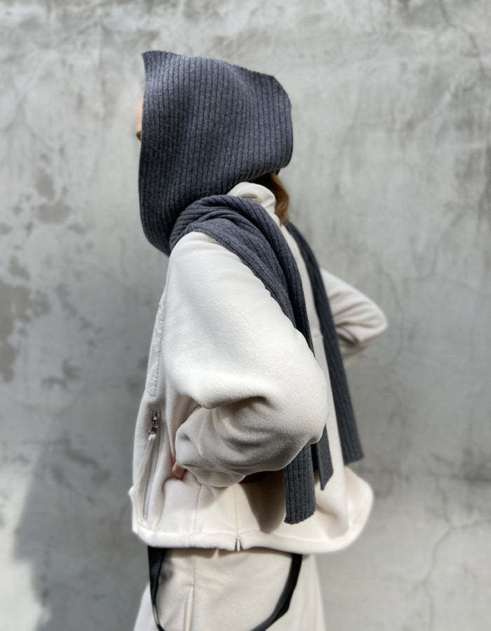 PHEENY/WOOL KNIT HOODED SCARF(GRAY)