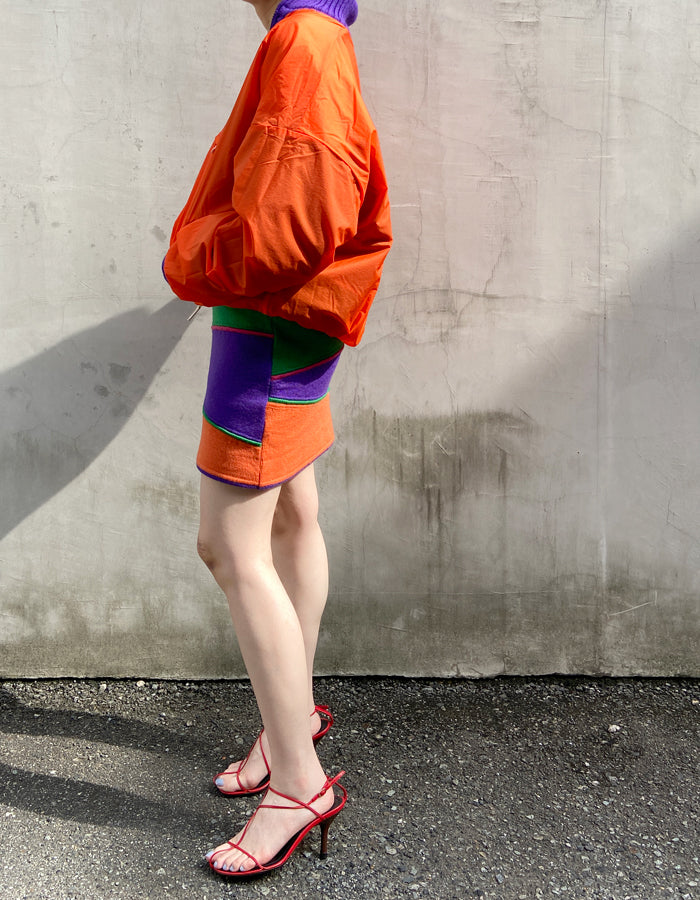 FUMIKA_UCHIDA/JACQUARD KNITTED OVERSIZED REVERSIBLE HALF ZIP JUMPER(COLOR BLOCK/ORANGE)