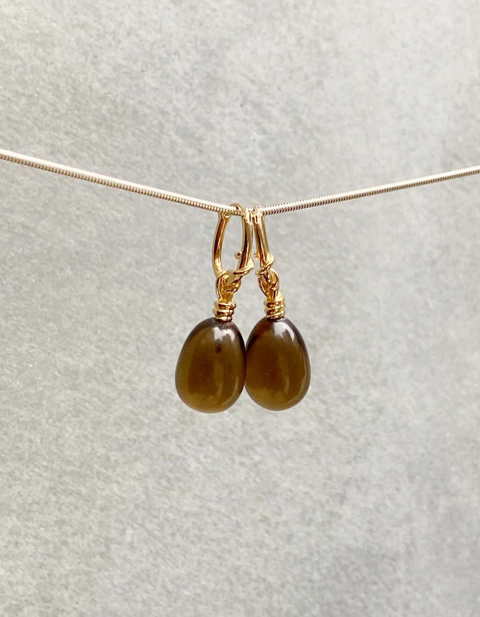 R.ALAGAN/KNOT SMOKY QUARTZ EARRINGS(GOLD)