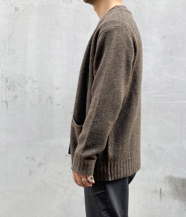 MHL./FINE SHETLAND CARDIGAN (BROWN)