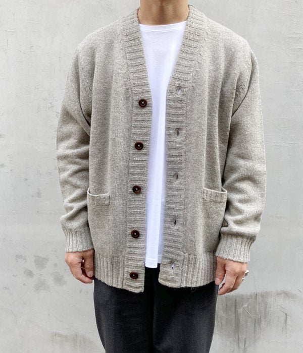 MHL./FINE SHETLAND CARDIGAN (BEIGE)