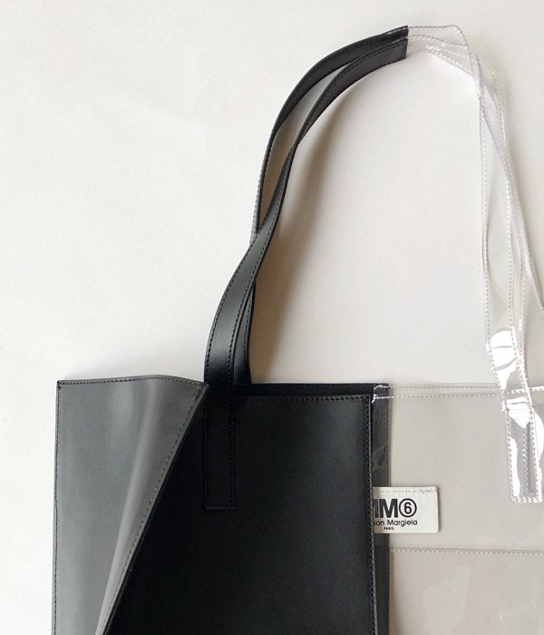 MM6 MAISON MARGIELA/PVC+LEATHER HALF&HALF TOTE BAG(BLACK)