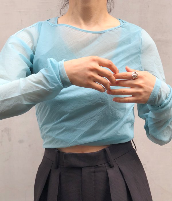 FUMIKA_UCHIDA/Stretch Taffeta/LAYERED CROPPED TOP(SAX)