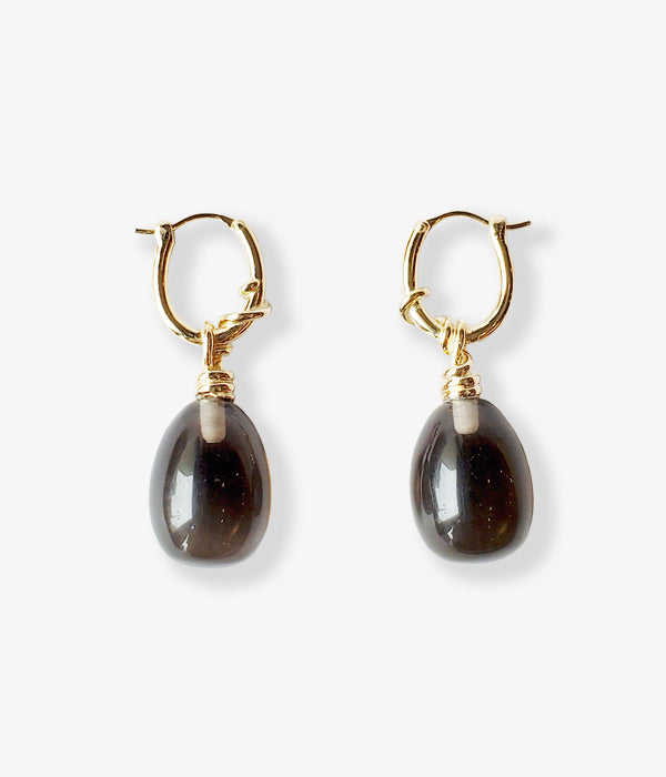 R.ALAGAN/KNOT SMOKY QUARTZ EARRINGS(GOLD)