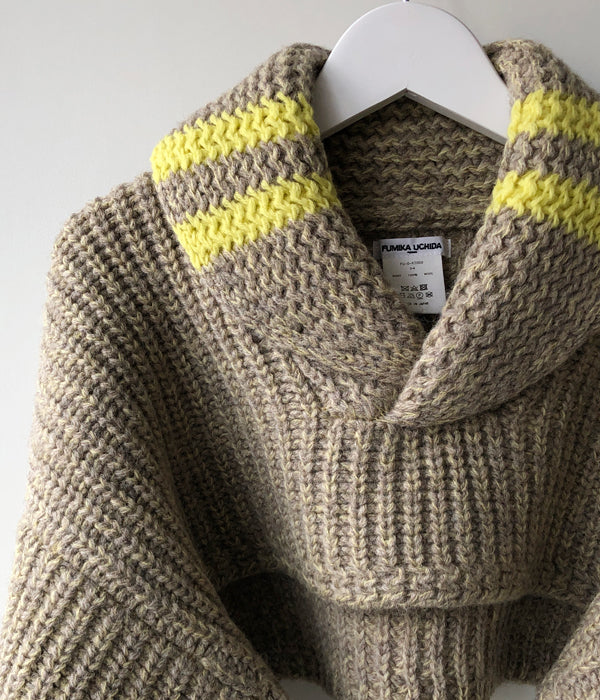 FUMIKA_UCHIDA/3G Mix Shetland/SHAWL-COLLAR SLEEVE SWEATER(YELBGE/BANAN