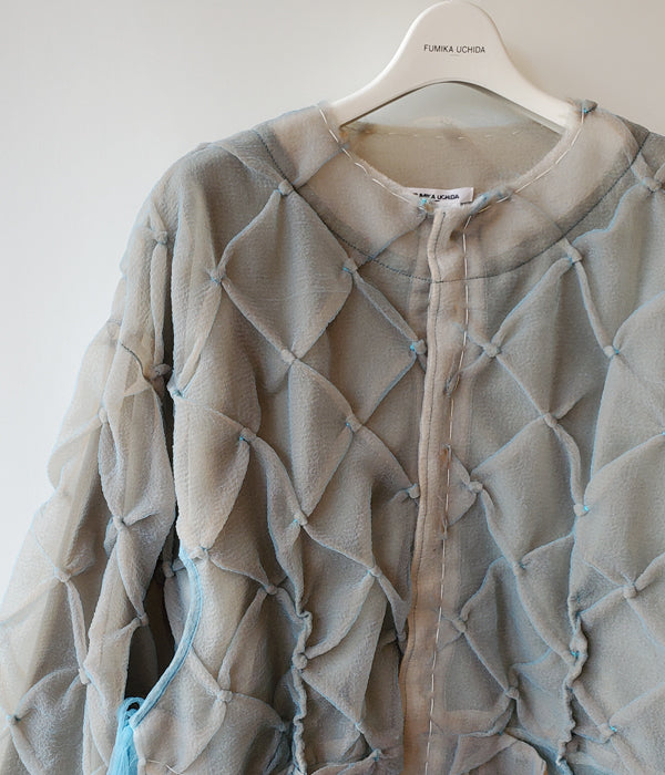 FUMIKA_UCHIDA/Nylon Organdie Satin/EMBROIDERED BLOUSON(SODA×CLAY BLUER