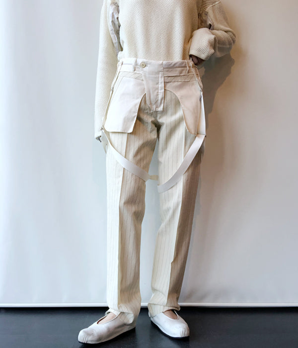 FUMIKA_UCHIDA/STRIPES HARNESS TURN OVER SLACKS(IVORY)