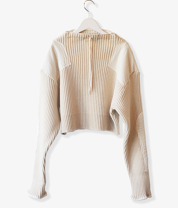 FUMIKA_UCHIDA/RIB KNIT PATCHED CROPPED SWEATER(OYSTER)